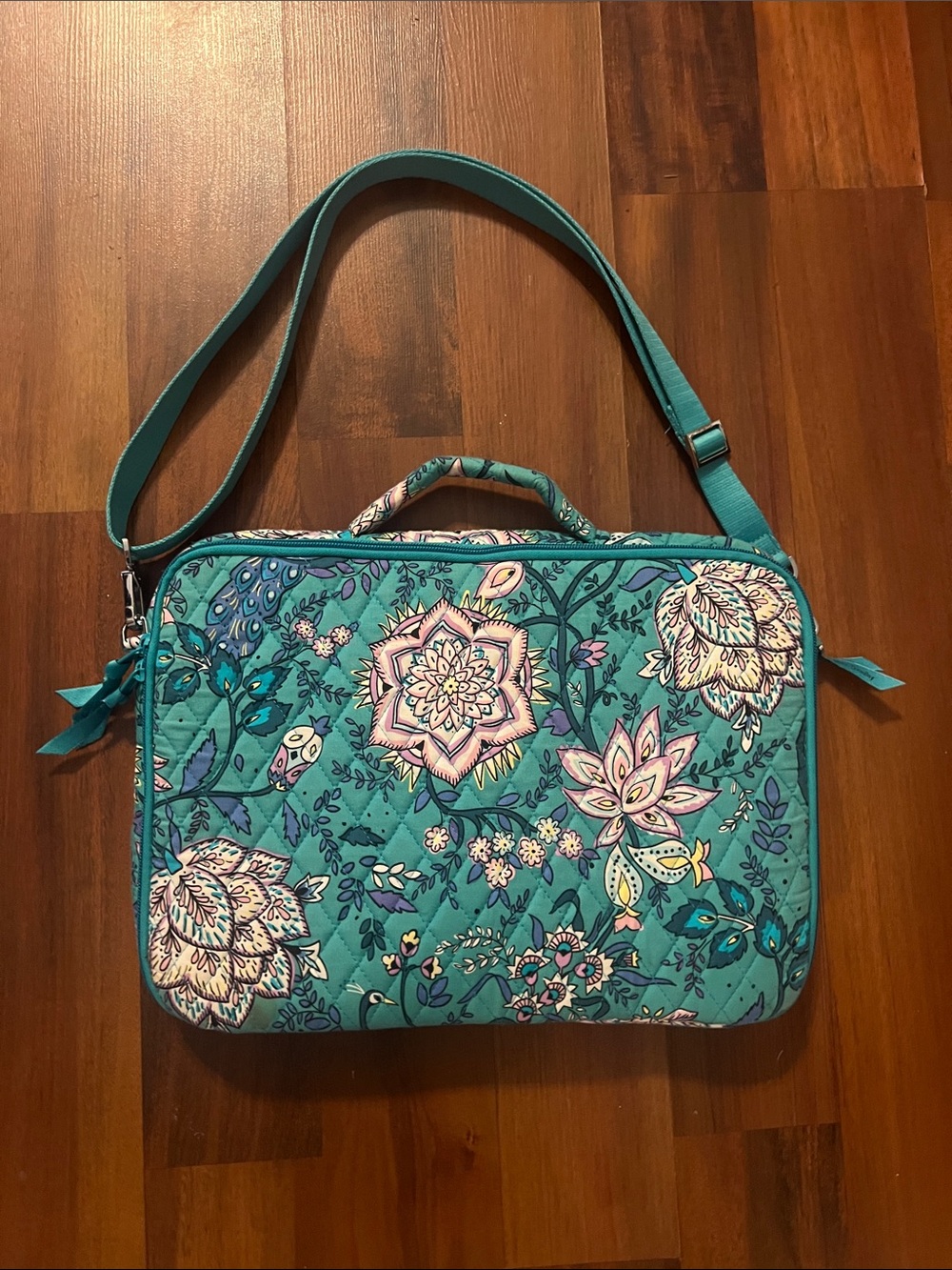 Vera Bradley Teal Quilted Floral Laptop Bag